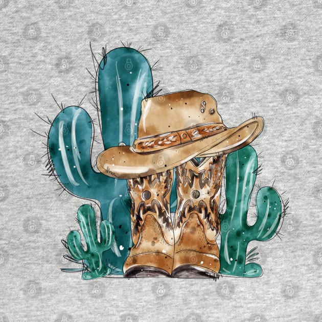 Cowboy hat with boots.Cactus by HJstudioDesigns